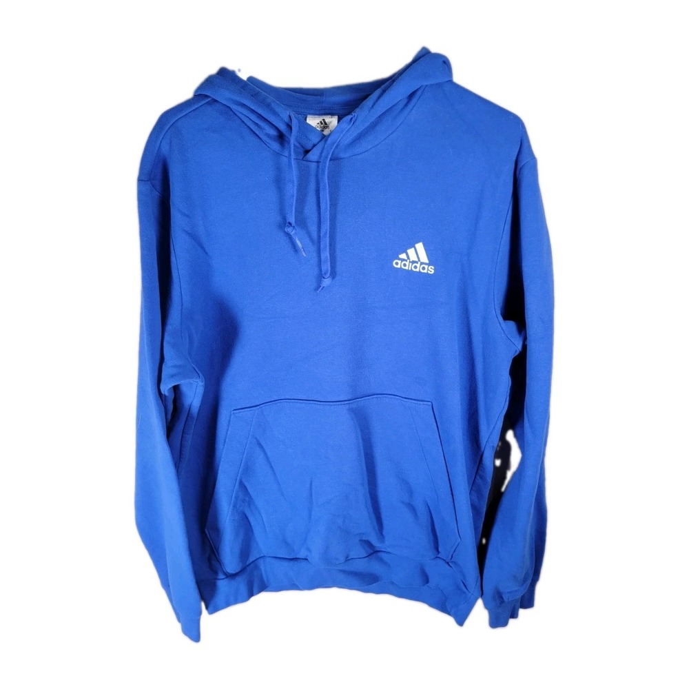 Adidas Mens Essentials Pullover Hoodie Size Large blue Embroidered Logo Fleece